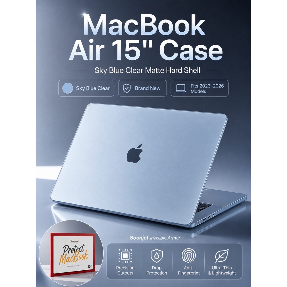 Soonjet Invisible Armor MacBook Air 15 Case M5 M4 M3 M2 Sky Blue Clear 2023-2026